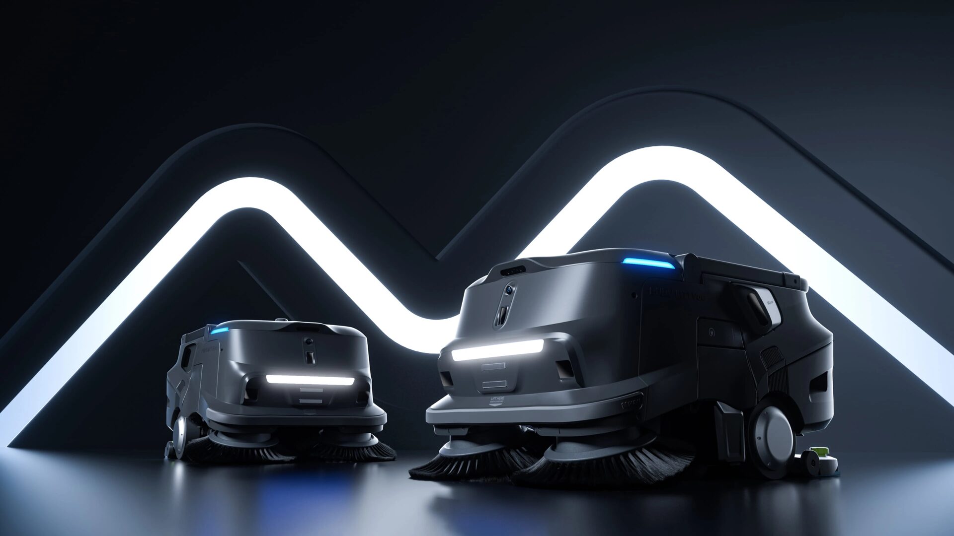 Balayeuse et aspirateur autonome PUDU MT1 Vac, vue de trois quarts avant.